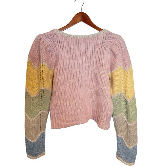 LoveShackFancy Aspyn Alpaca Blend Pastel Rainbow Pullover Sweater Size M - Picture 7 of 10